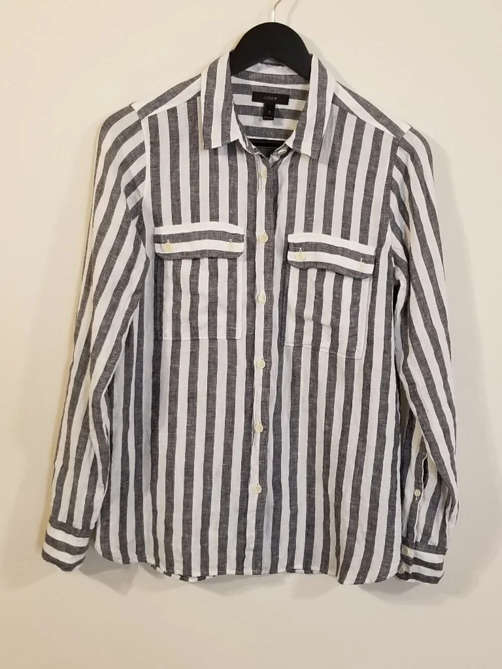 J. Crew Women’s Striped 100% Linen Button Down Shirt – Sz 6